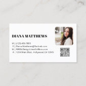 Modern Zwart Wit, QR Code Professioneel Foto Visitekaartje (Achterkant)
