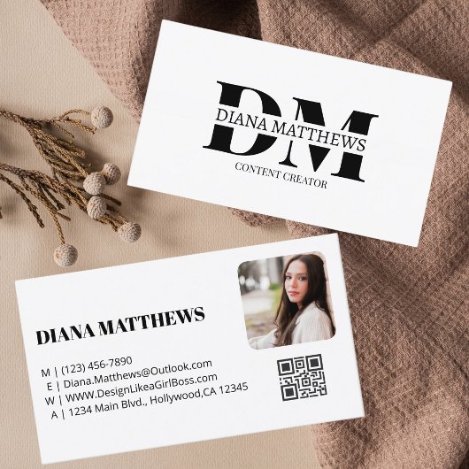 Modern Zwart Wit, QR Code Professioneel Foto Visitekaartje