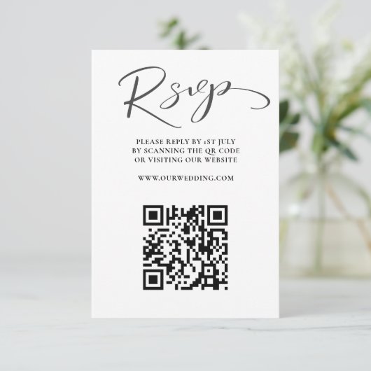 Modern Zwart & Wit QR Code RSVP bruiloft (Staand voorkant)