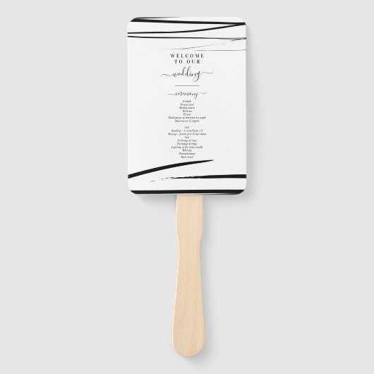 Modern Zwart Wit QR Code Trouwprogramma Handwaaier (Voorkant)