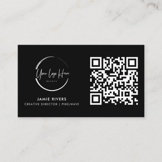 Modern zwart-wit QR Code Visitekaartje (Voorkant)