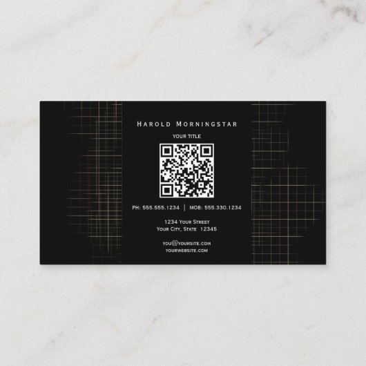 Modern Zwart Wit Raster met Qr en Logo Visitekaartje (Achterkant)