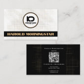 Modern Zwart Wit Raster met Qr en Logo Visitekaartje (Voorkant / Achterkant)