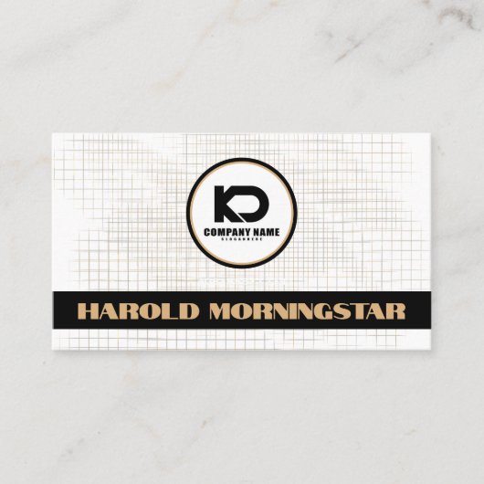 Modern Zwart Wit Raster met Qr en Logo Visitekaartje (Voorkant)