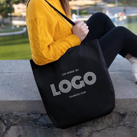 Modern zwart-wit rechthoekig logo tote bag