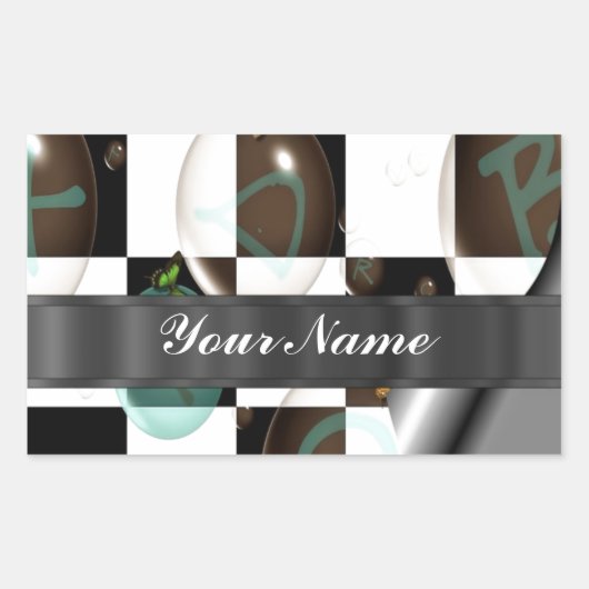 Modern zwart-wit rechthoekige sticker (Voorkant)