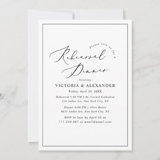 Modern Zwart Wit Repetitie Diner uitnodiging (Voorkant)