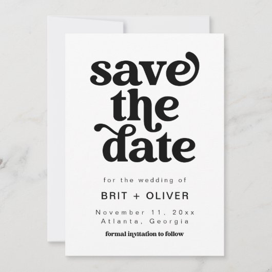 Modern zwart-wit retro bruiloft bewaar de datum kaart (Voorkant)