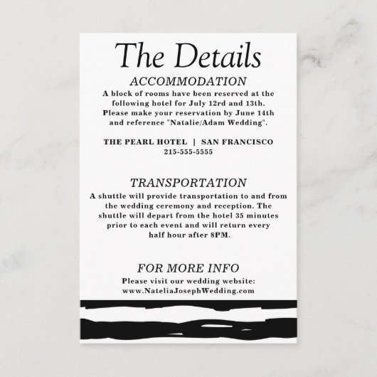 Modern zwart-wit retro bruiloft details informatiekaartje (Voorkant)