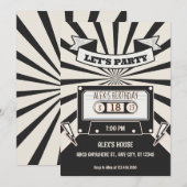 Modern Zwart-wit Retro muziekfeest Kaart (Voorkant / Achterkant)