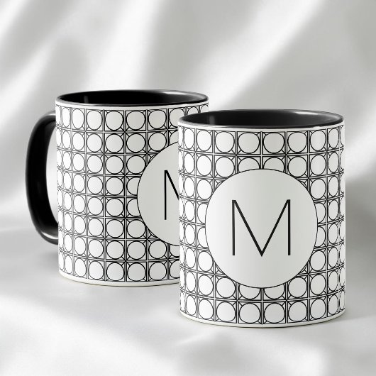 Modern zwart-wit rieten patroonmonogram mok