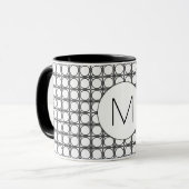 Modern zwart-wit rieten patroonmonogram mok (Voorkant links)