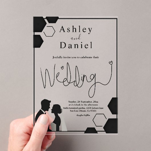 Modern zwart-wit romantisch paar bruiloft acryl uitnodigingen (Insitu (Draagbaar))