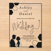 Modern zwart-wit romantisch paar bruiloft acryl uitnodigingen (Voorkant)