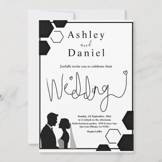 Modern zwart-wit romantisch paar bruiloft kaart (Voorkant)