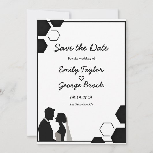 Modern zwart-wit romantisch paar bruiloft save the date (Voorkant)
