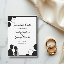 Modern zwart-wit romantisch paar bruiloft save the date