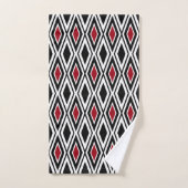 Modern zwart-wit-rood diamantpatroon bad handdoek (Handdoek)
