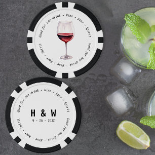 Modern Zwart Wit Rood Wijn Drink Voucher Bruiloft Poker Chips