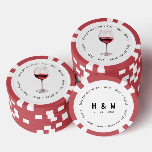 Modern Zwart Wit Rood Wijn Drink Voucher Bruiloft Poker Chips (Opstapeling)