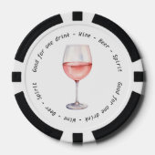 Modern Zwart Wit Roos Wijn Drink Voucher Bruiloft Poker Chips (Voorkant)
