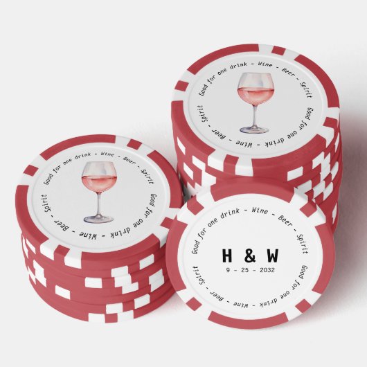 Modern Zwart Wit Roos Wijn Drink Voucher Bruiloft Poker Chips (Opstapeling)