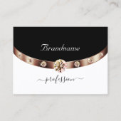 Modern Zwart-wit Rose Gold Diamonds Initialen Visitekaartje (Voorkant)