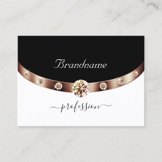 Modern Zwart-wit Rose Gold Diamonds Initialen Visitekaartje (Voorkant)