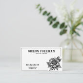 Modern Zwart-wit Rose Tattoo Artiest Visitekaartje (Staand voorkant)