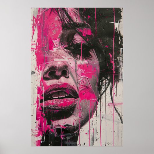 Modern Zwart Wit Roze Abstract Vrouw Schilderen Po Poster (Voorkant)