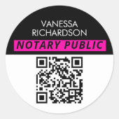 Modern Zwart Wit Roze Minimale QR Code Notaris Ronde Sticker (Voorkant)