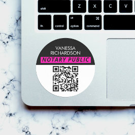 Modern Zwart Wit Roze Minimale QR Code Notaris Ronde Sticker