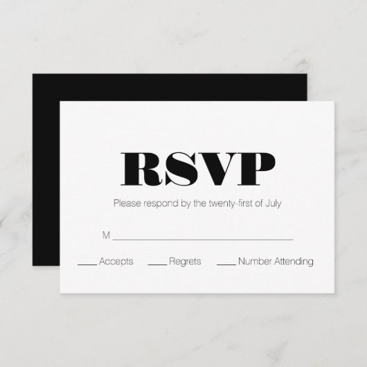 Modern Zwart Wit RSVP (Voorkant / Achterkant)