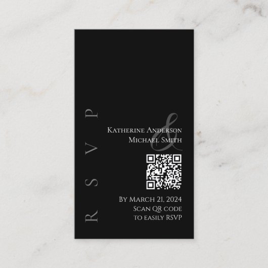 Modern zwart-wit RSVP met QR-code Visitekaartje (Voorkant)