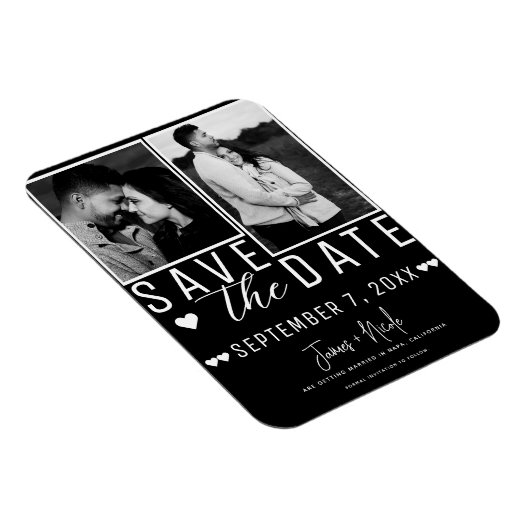 Modern Zwart & Wit Save the Date 2 Foto Bruiloft Magneet (Rechterzijde)