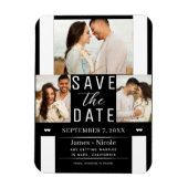 Modern Zwart Wit Save the Date 3 Foto Bruiloft Magneet (Verticaal)