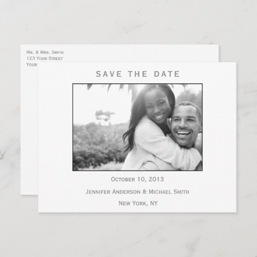 Modern Zwart-wit Save the Date Bruiloft Aankondigingskaart (Voorkant / Achterkant)