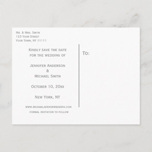 Modern Zwart-wit Save the Date Bruiloft Aankondigingskaart (Achterkant)