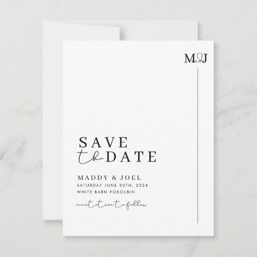 Modern Zwart Wit Save The Date met Foto MADDY (Voorkant)