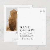 Modern Zwart Wit Save The Date met Foto MADDY (Voorkant / Achterkant)