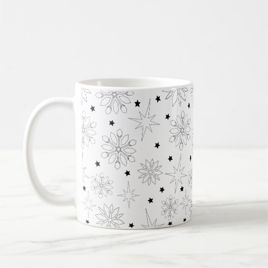 Modern zwart-wit Schattige kerstpatroon Koffiemok (Links)