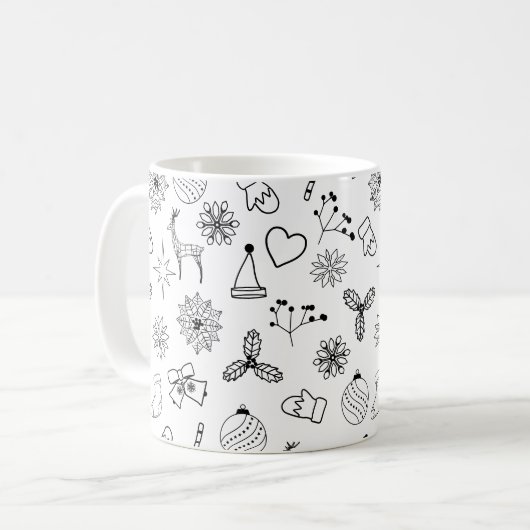 Modern zwart-wit Schattige kerstpatroon Koffiemok (Voorkant links)
