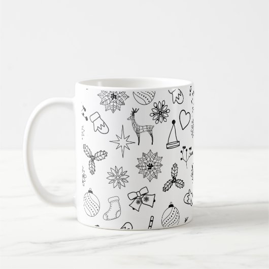 Modern zwart-wit Schattige kerstpatroon Koffiemok (Links)
