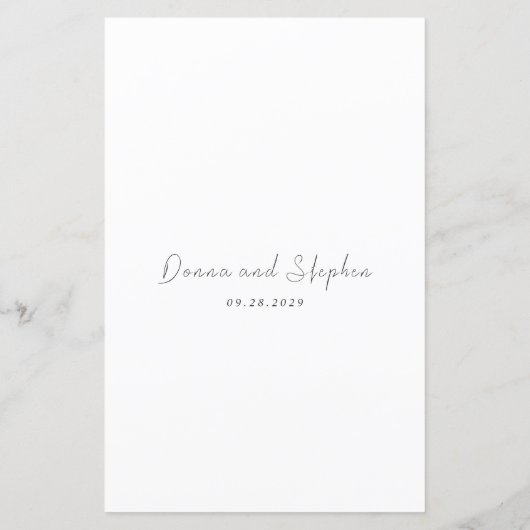 Modern zwart-wit schoon huwelijksmenu (Achterkant)