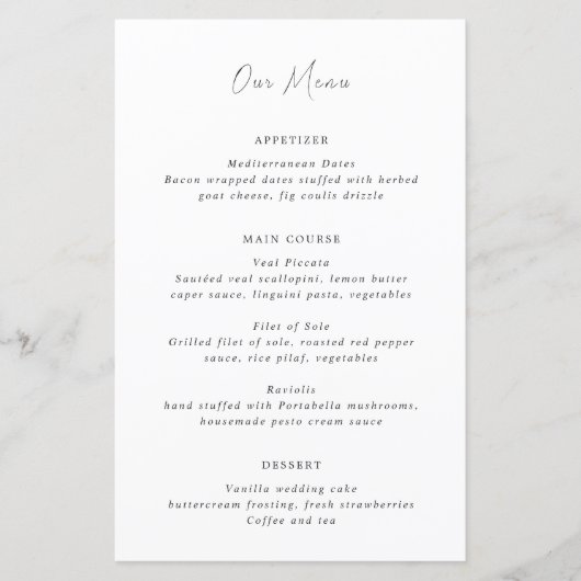 Modern zwart-wit schoon huwelijksmenu (Voorkant)