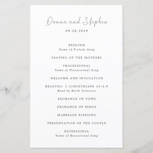 Modern zwart-wit schoon trouwprogramma (Voorkant)