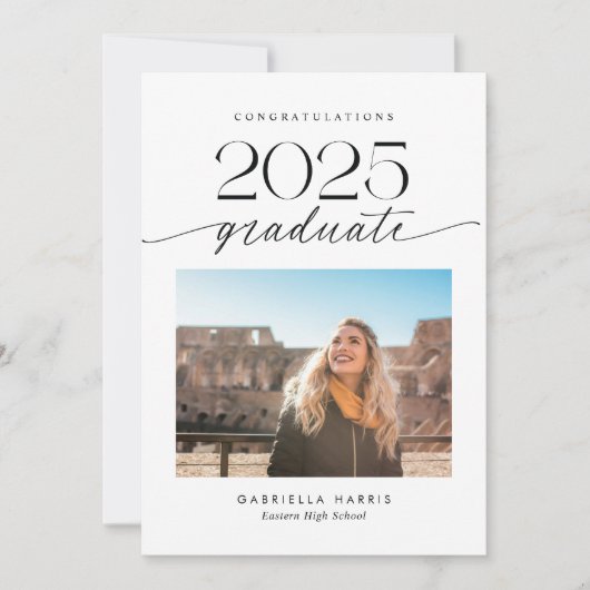 Modern Zwart-wit Script 1 Foto Afstuderen Aankondiging (Voorkant)