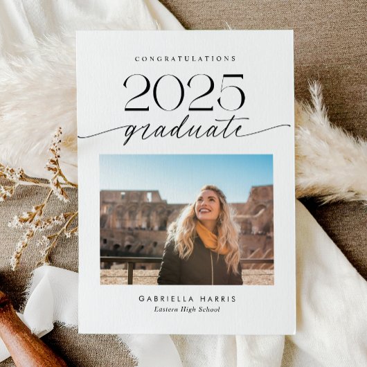 Modern Zwart-wit Script 1 Foto Afstuderen Aankondiging