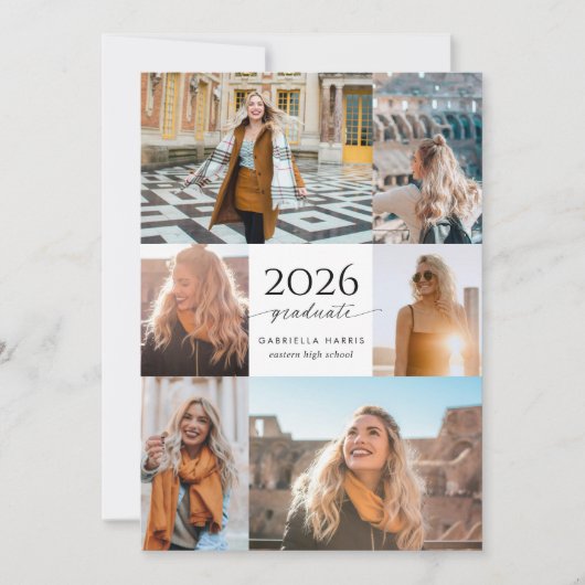 Modern Zwart + Wit Script 2026 Afstuderen Kaart (Voorkant)