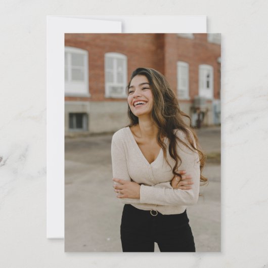 Modern Zwart-wit Script Afstudeerder Party Foto Kaart (Achterkant)